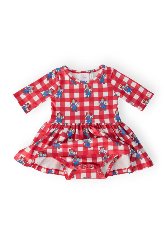 Nebraska Plaid Herbie Husker 3/4 Sleeve Twirl Bodysuit