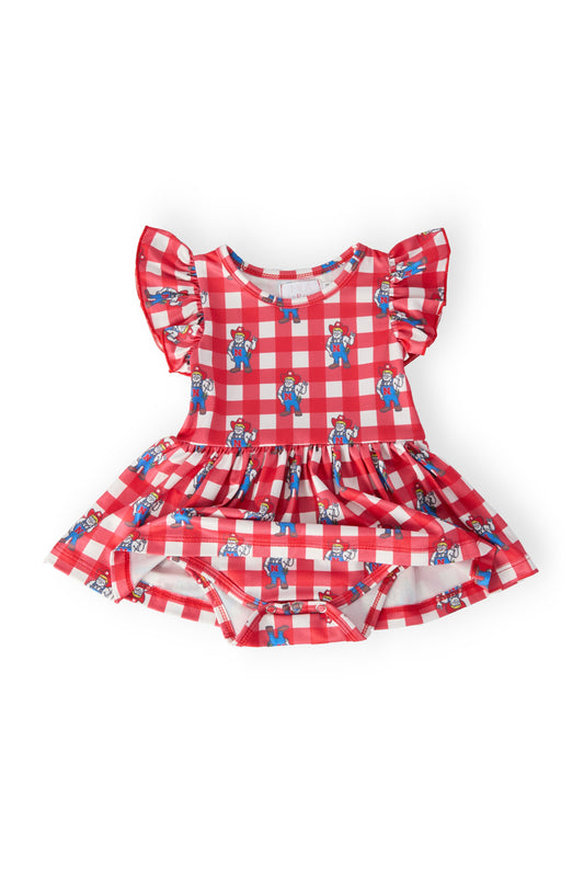Nebraska Plaid Herbie Husker Flutter Twirl Bodysuit