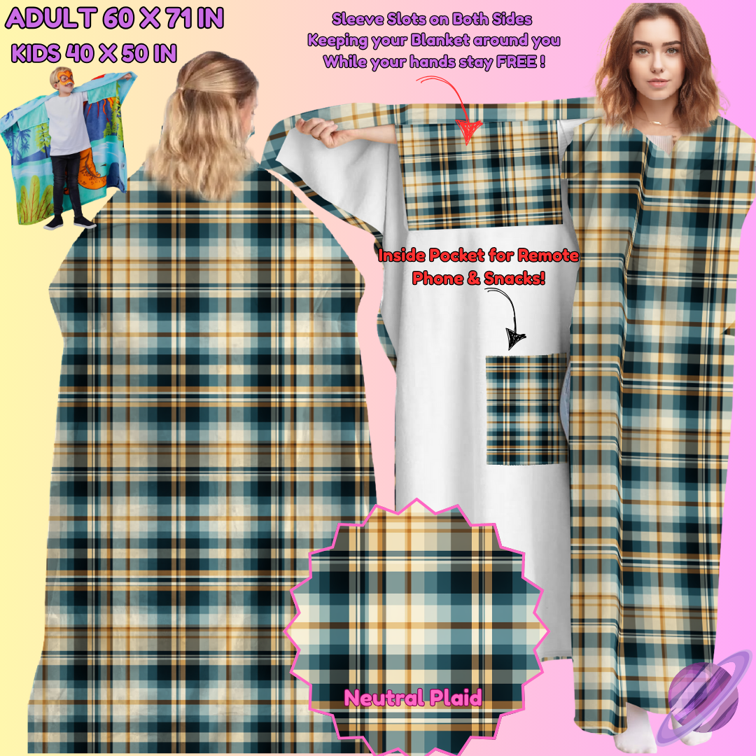 WEARABLE THROW RUN-NEUTRAL PLAID-PREORDER CLOSING 8/31- ETA LATE NOV./EARLY DEC.