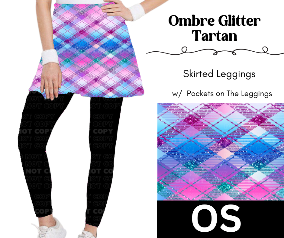Ombre Glitter Tartan Skirted Full Length Leggings w/ Pockets