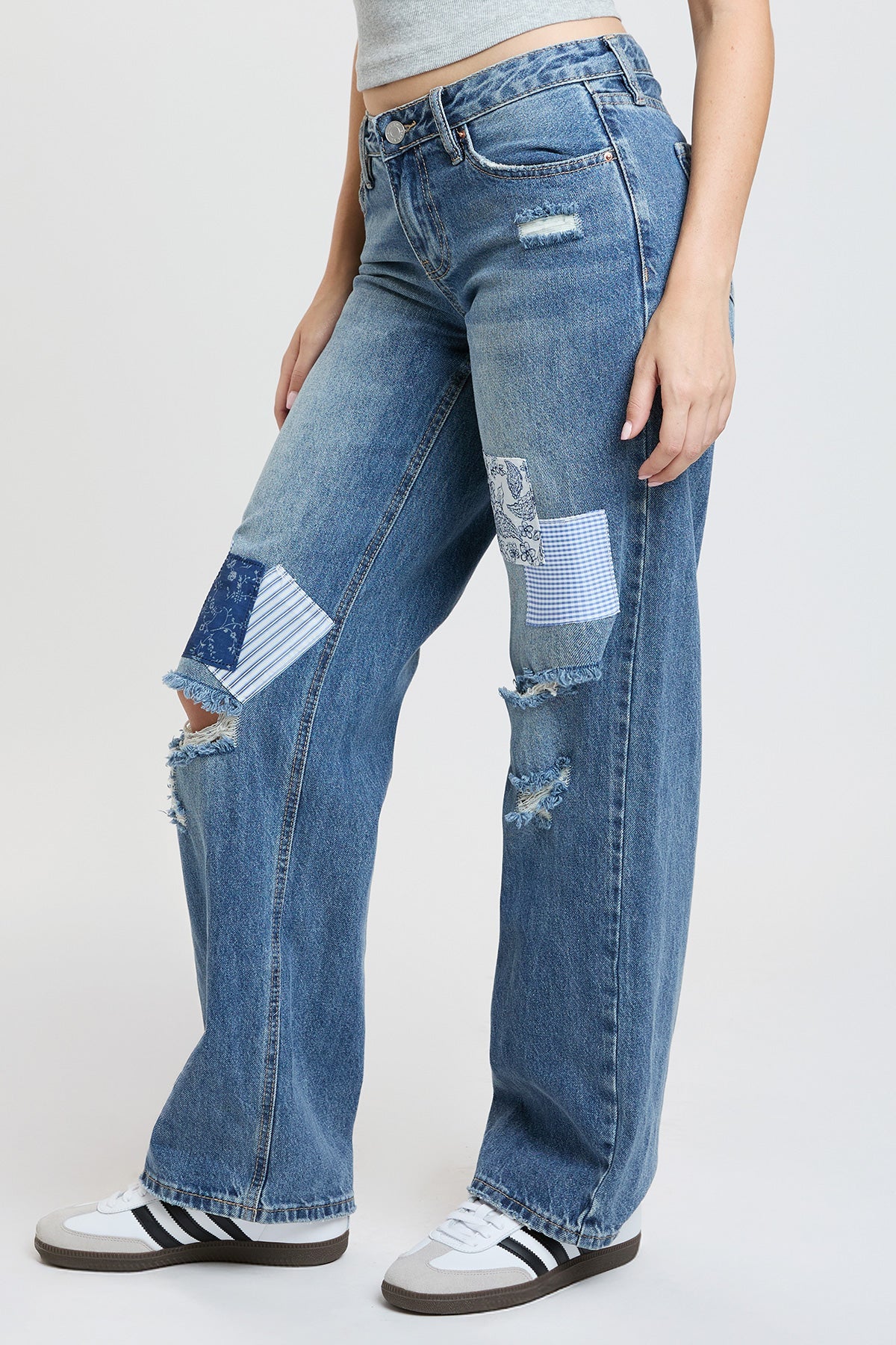 Women's Low Rise Patchwork Straight Leg Jeans