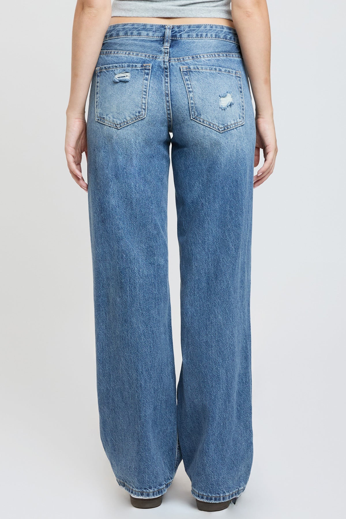 Women's Low Rise Patchwork Straight Leg Jeans