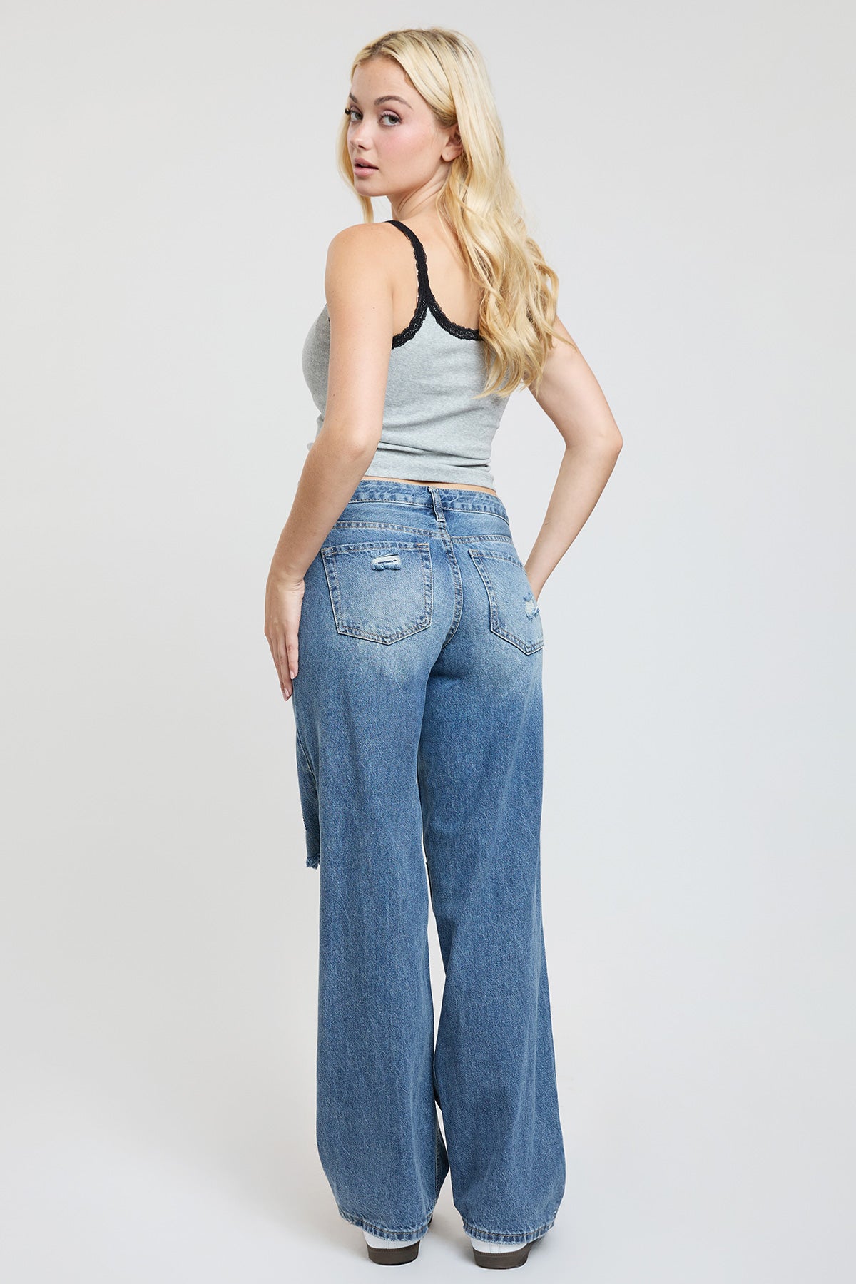 Women's Low Rise Patchwork Straight Leg Jeans