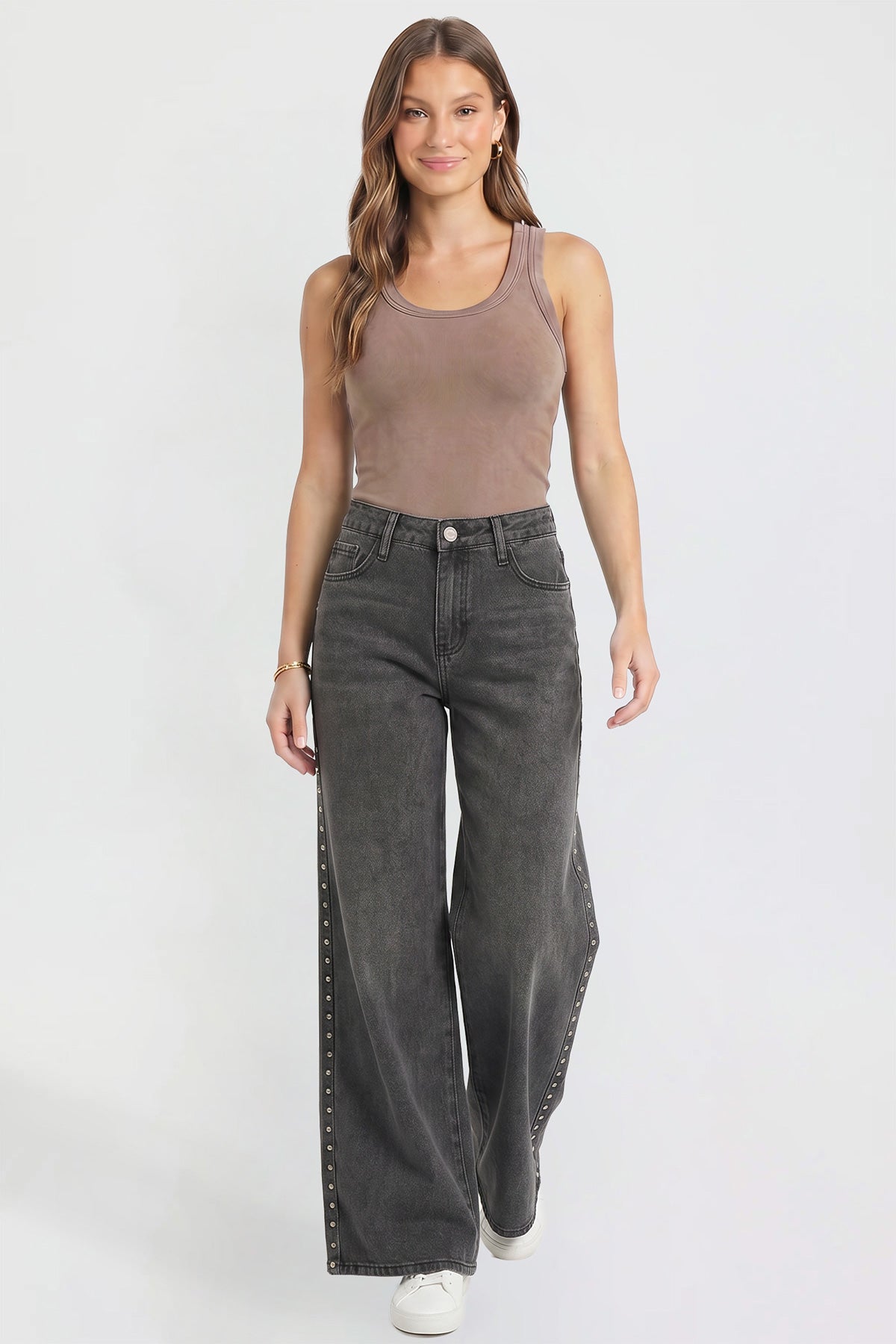 Women's Studded Relaxed Super Wide Leg Jeans