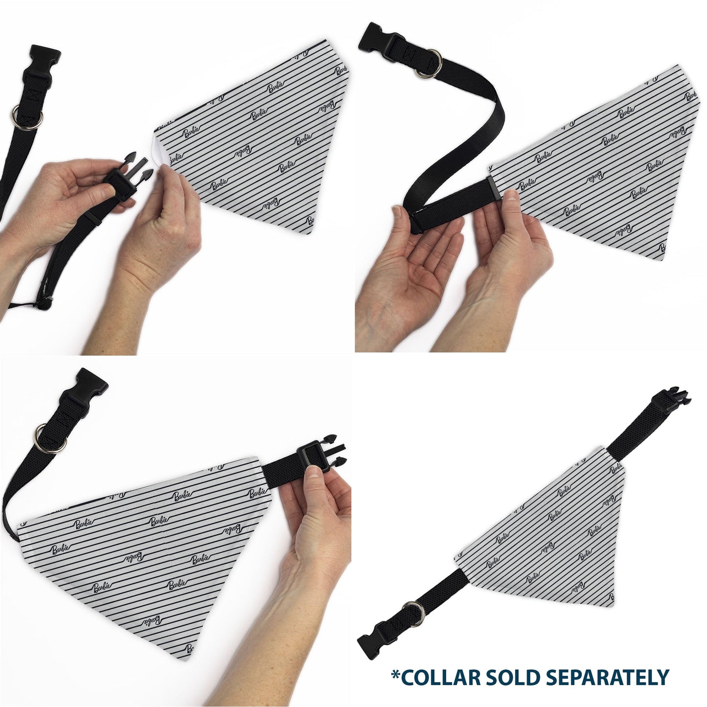 Pet Bandana - BARBIE Script Stripe White/Black