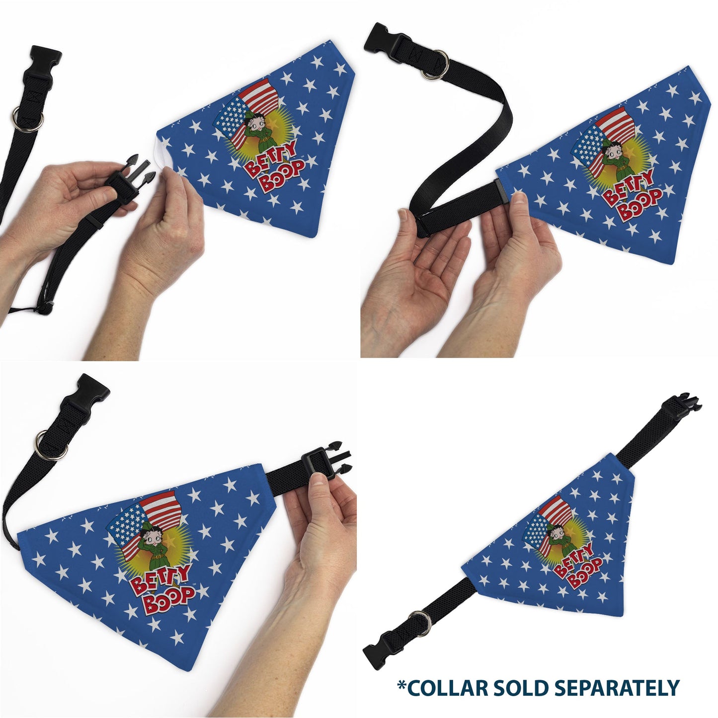 Pet Bandana - Bandana BETTY BOOP Americana Soldier Salute Pose Logo and Stars Blue/White