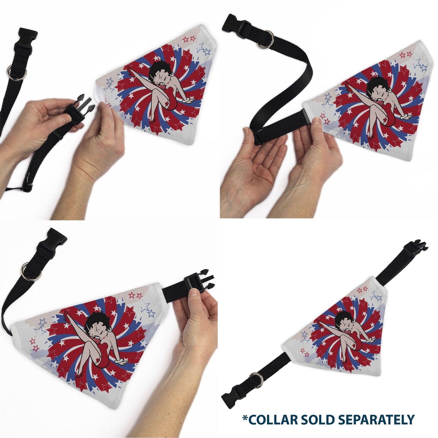 Pet Bandana - Betty Boop Americana Leg Kick Pose White/Red/Blue