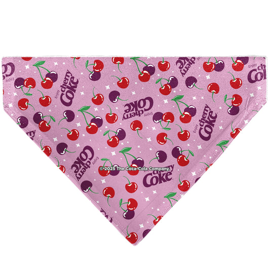 Pet Bandana - CHERRY COKE Cherries and Logo Scattered Pink