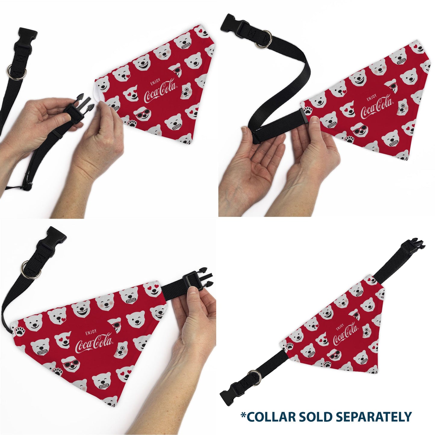 Pet Bandana - ENJOY COCA-COLA Logo and Polar Bear Expressions Red/White