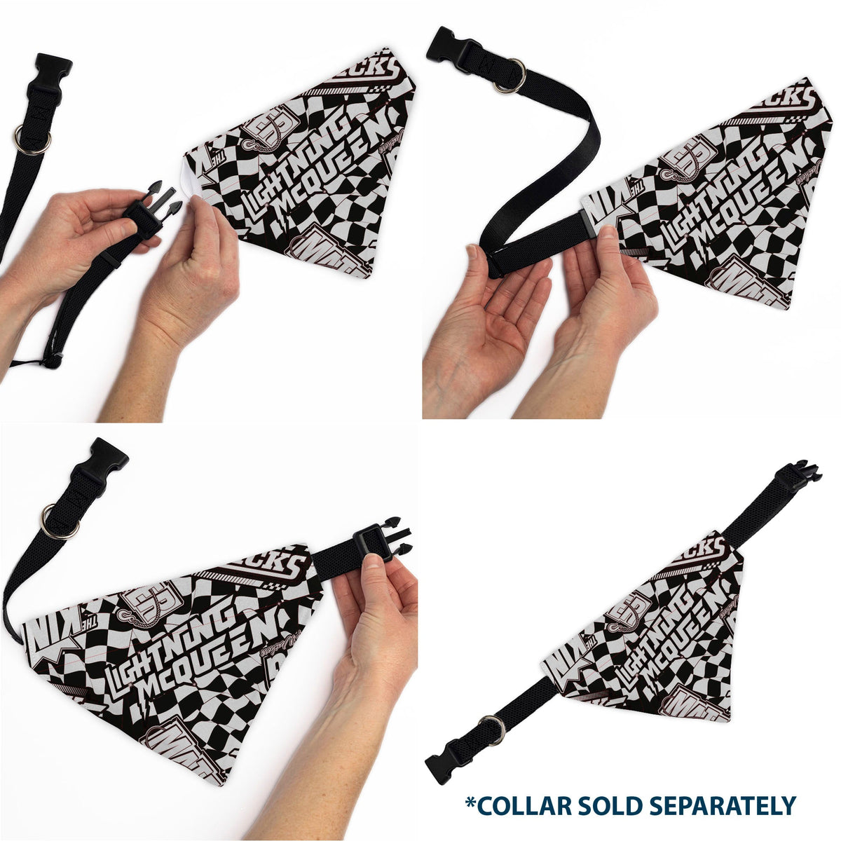 Pet Bandana - Cars LIGTNING MCQUEEN Checker Flag Collage White/Black