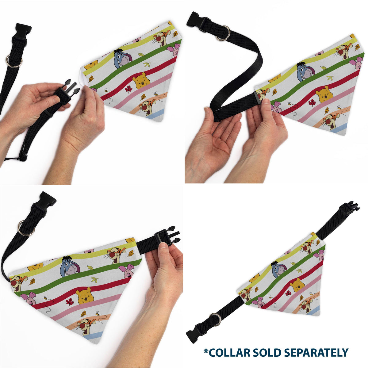Pet Bandana - Winnie the Pooh and Friends Poses Stripe White/Multi Color