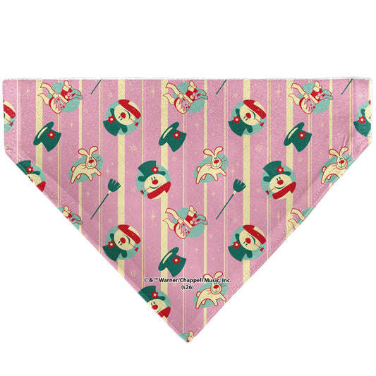 Pet Bandana - Frosty the Snowman Character Icon Stripe Pink/Beige