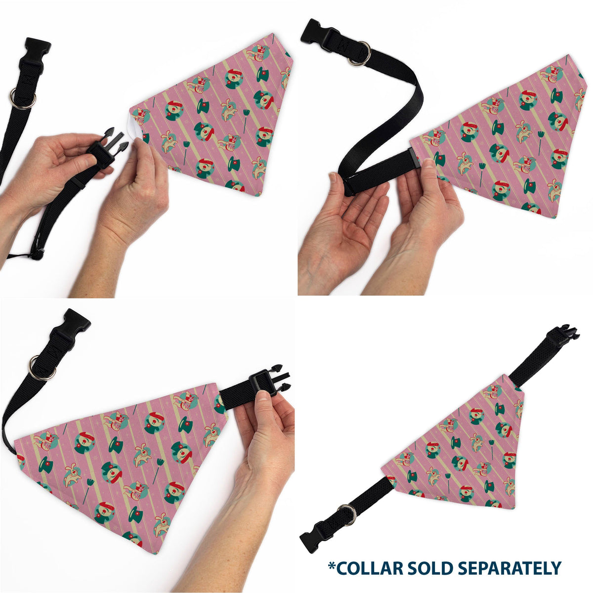Pet Bandana - Frosty the Snowman Character Icon Stripe Pink/Beige
