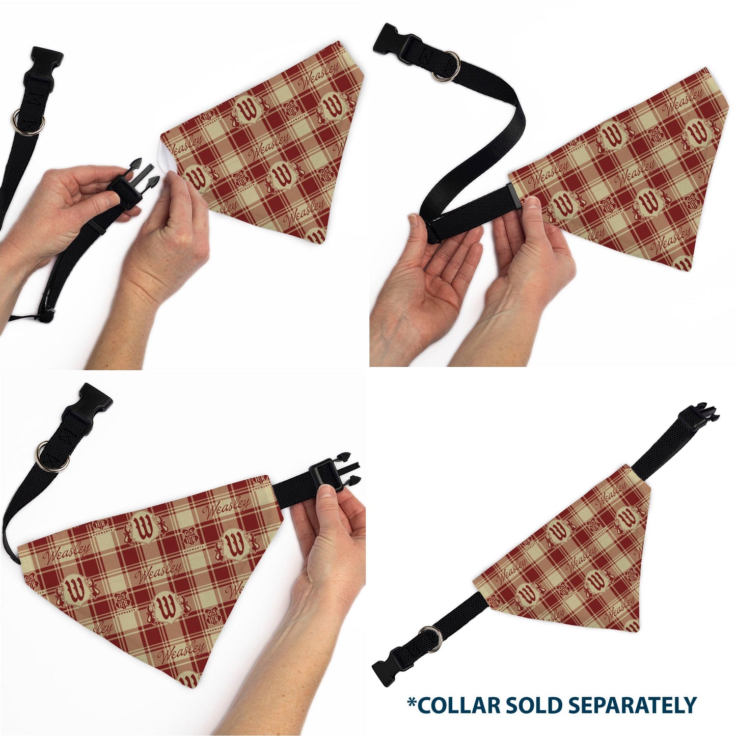 Pet Bandana - Harry Potter WEASLEY Family House Crest Plaid Beige/Burgundy