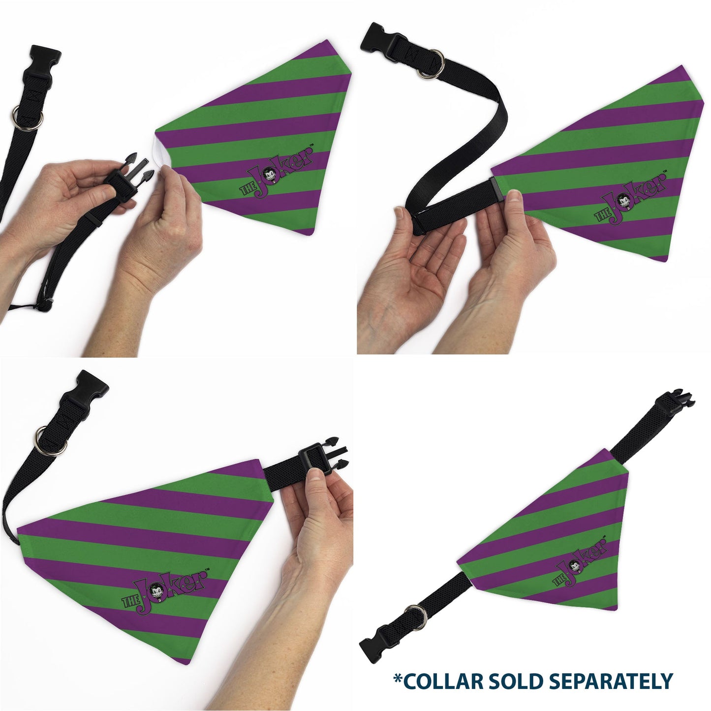 Pet Bandana - THE JOKER Title Logo and Stripe Green/Purple