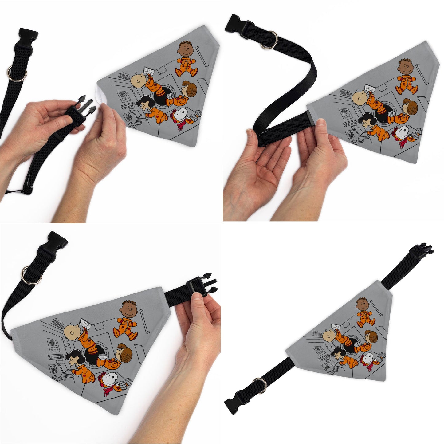 Pet Bandana - Peanuts Gang Floating Astronauts Group Pose Gray