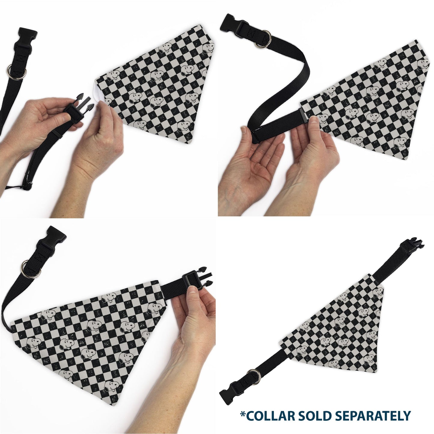 Pet Bandana - Peanuts Snoopy Smiling Face Checker Black/White