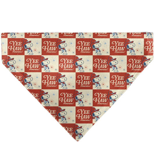 Pet Bandana - Peanuts Snoopy YEE HAW AMERICA Pose Checker Ivory/Red/Blues