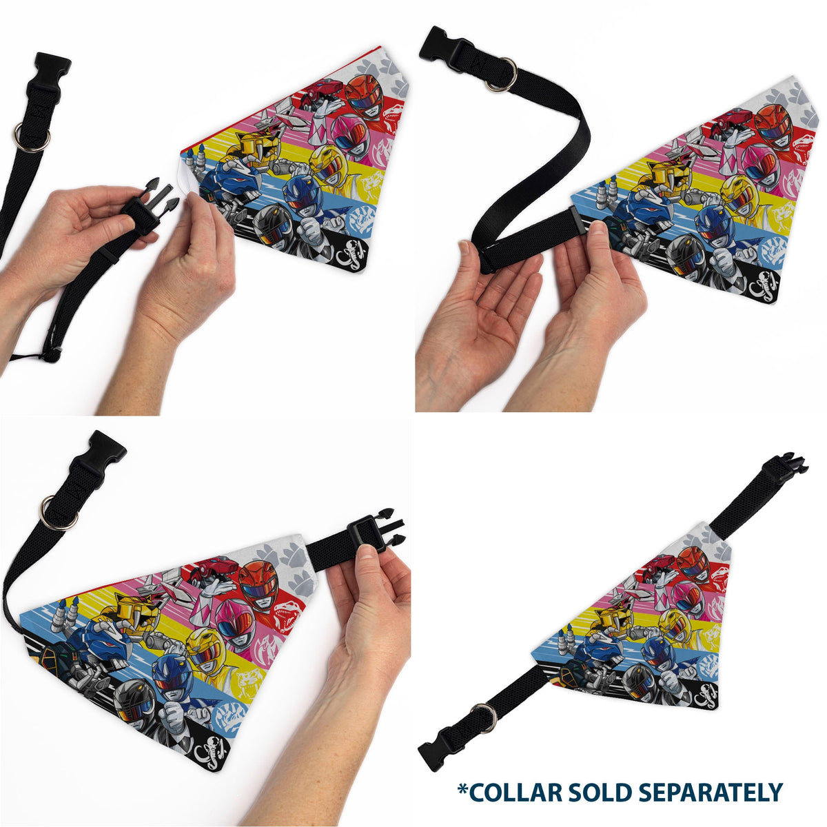 Pet Bandana - Power Rangers Pose and Zord Stripes Multi Color