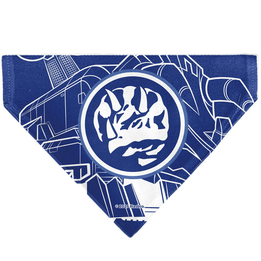 Pet Bandana - POWER RANGERS Blue Ranger Triceratops Coin Icon and Zord Blue/White