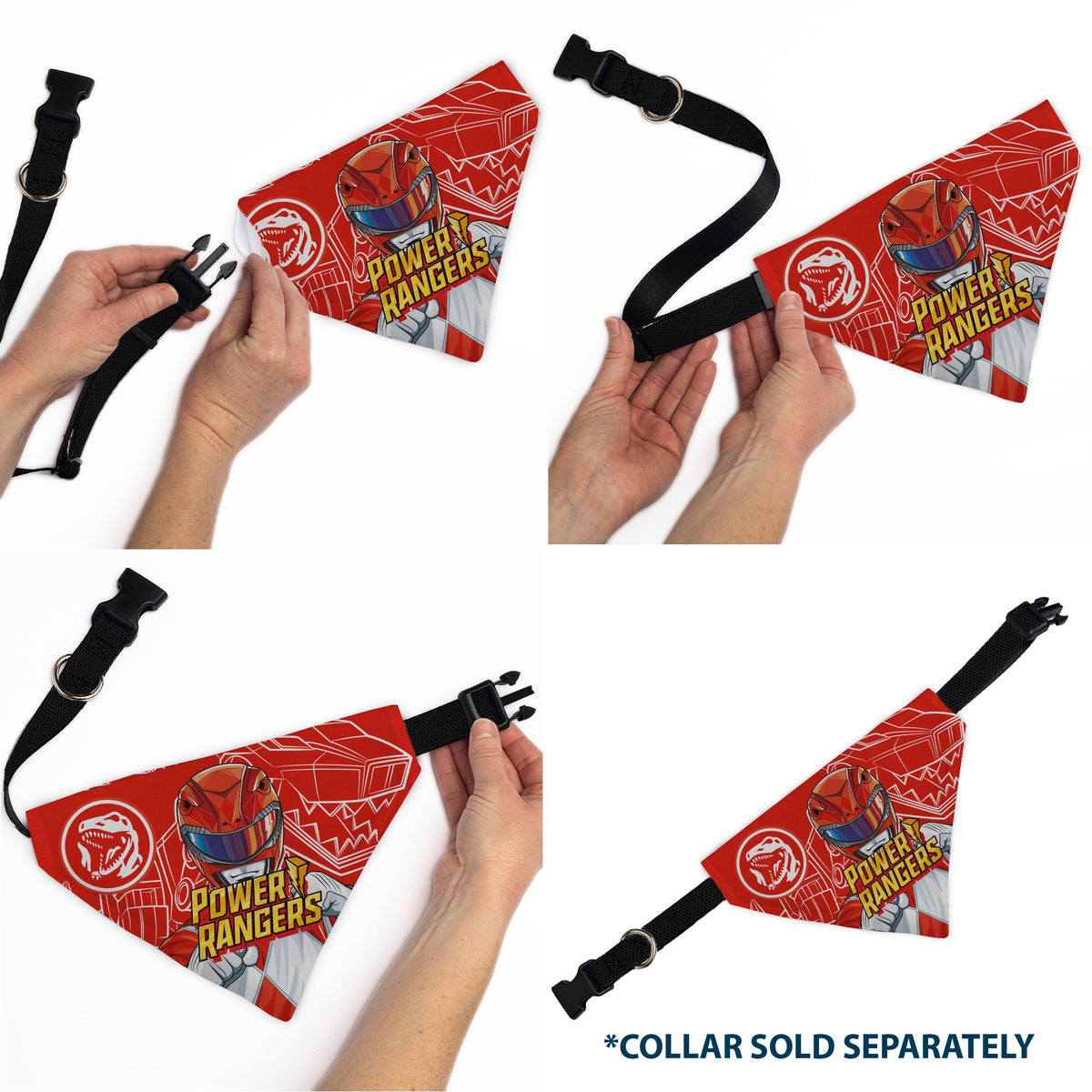 Pet Bandana - POWER RANGERS Red Ranger Tyrannosaurus Rex Coin Icon and Zord Red/White