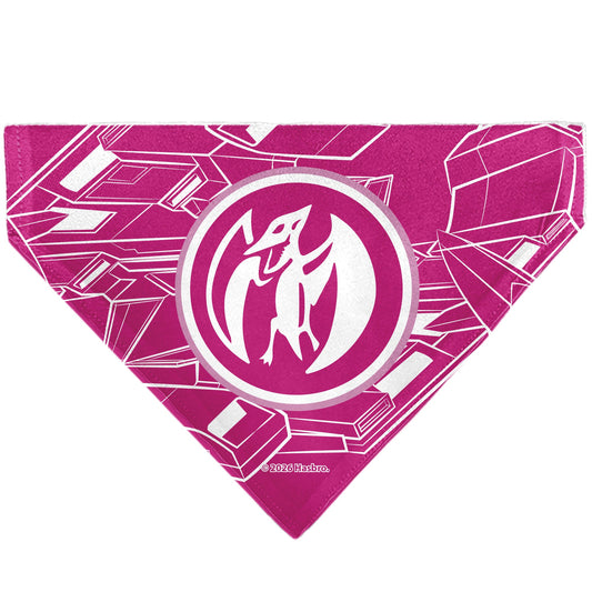 Pet Bandana - POWER RANGERS Pink Ranger Pterodactyl Coin Icon and Zord Pink/White
