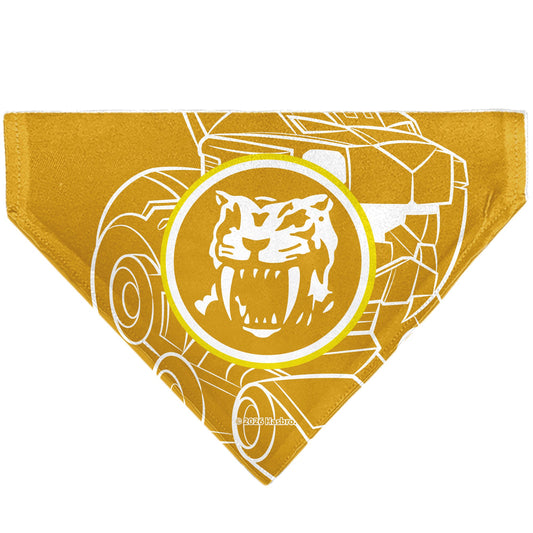 Pet Bandana - POWER RANGERS Yellow Ranger Sabertooth Tiger Coin Icon and Zord Yellow/White