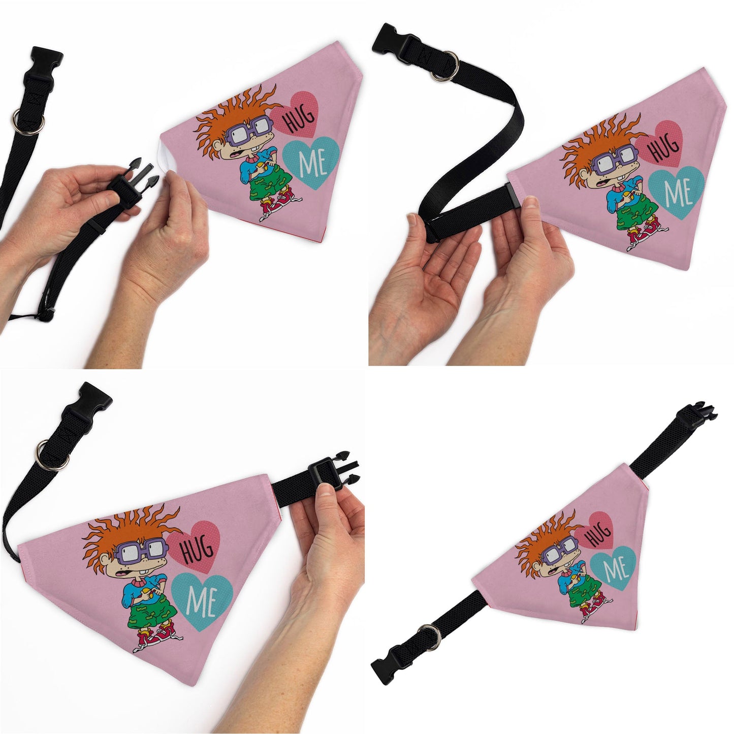 Pet Bandana - Rugrats Chuckie HUG ME Hearts Pose Pink