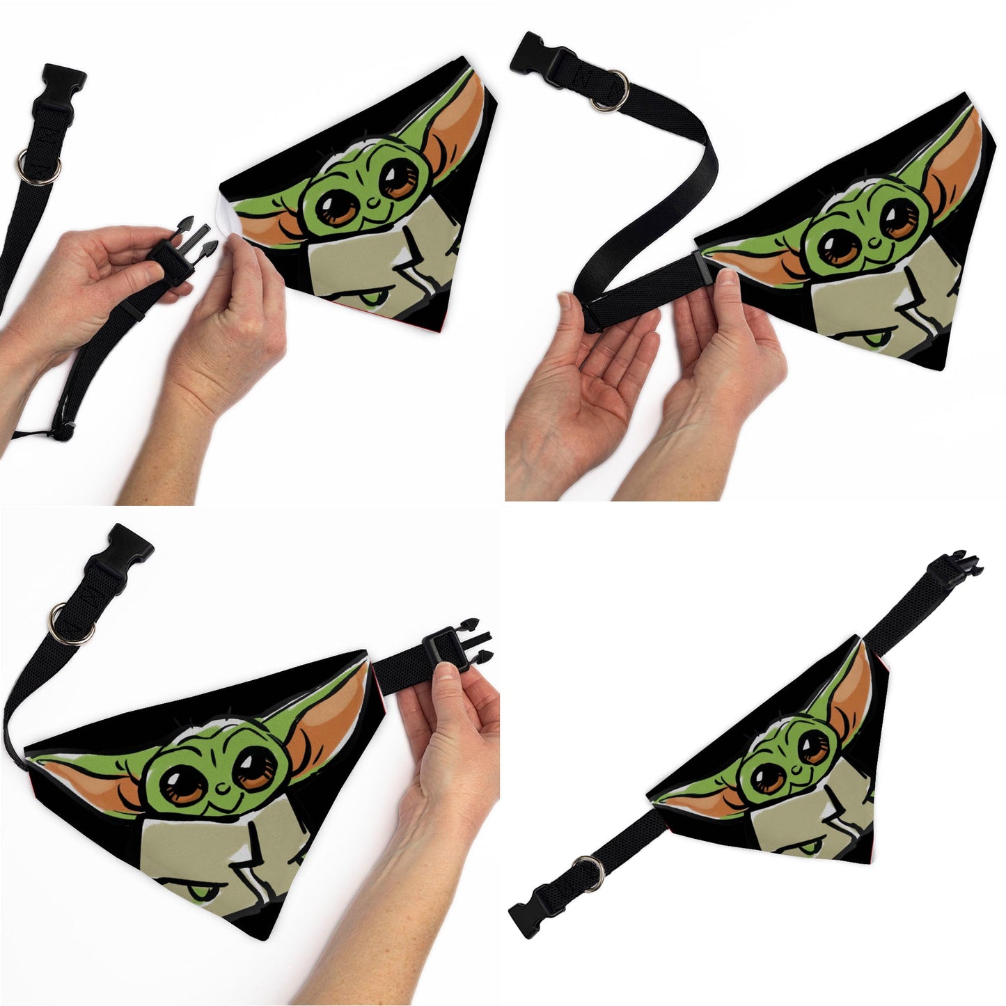 Pet Bandana - Star Wars Grogu Baby Yoda Smiling Impression Painting Black