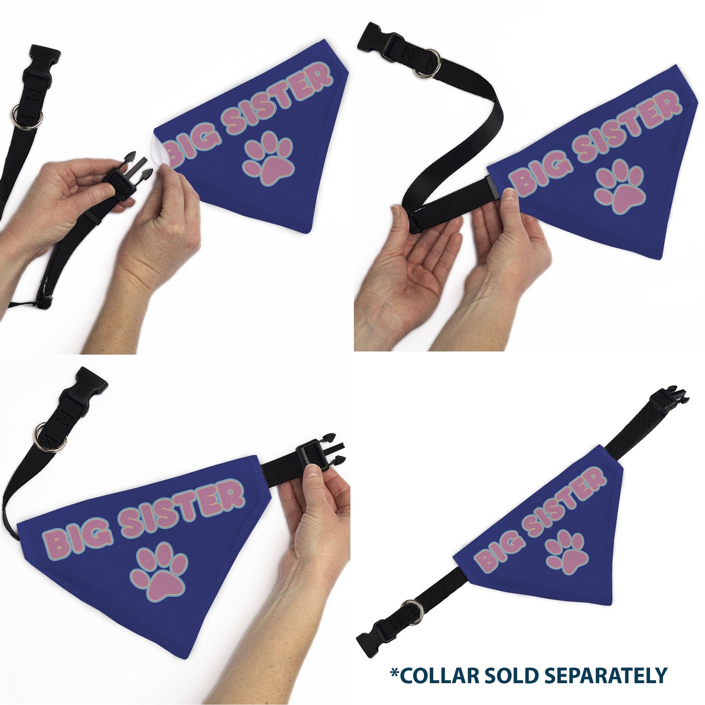 Pet Bandana - BIG SISTER Text and Paw Blues/Lavender