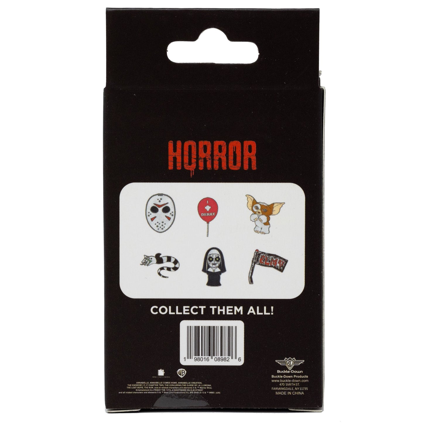 Warner Bros. Horror Movies Mystery Enamel Pin Blind Box Series, Gizmo, Sandworm, IT's Balloon, Jason's Hockey Mask, A Nightmare on Elm Street Sign, or The Nun