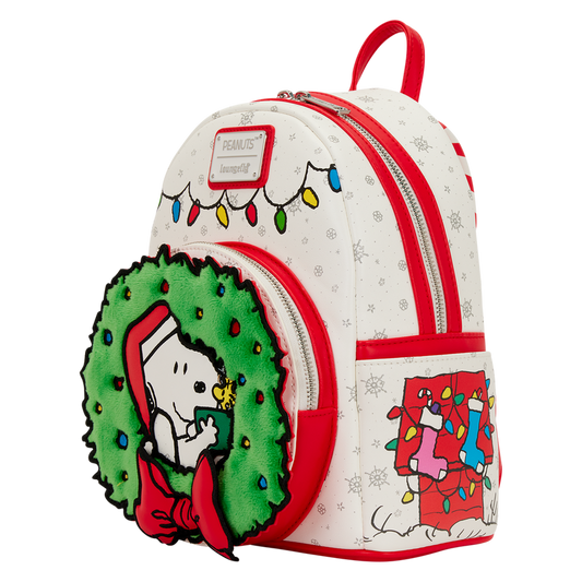 Loungefly Peanuts - Snoopy & Woodstock Holiday Plush Wreath Mini Backpack