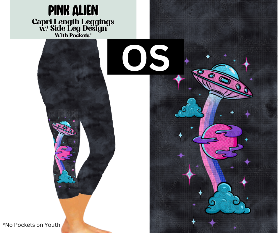 Pink Alien Capri Leggings w/ Side Leg Designs