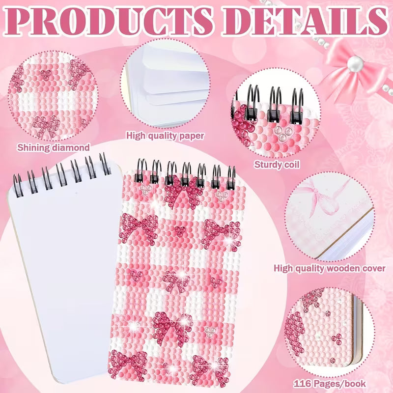 12pk Pink Bow Mini Diamond Art Notebooks