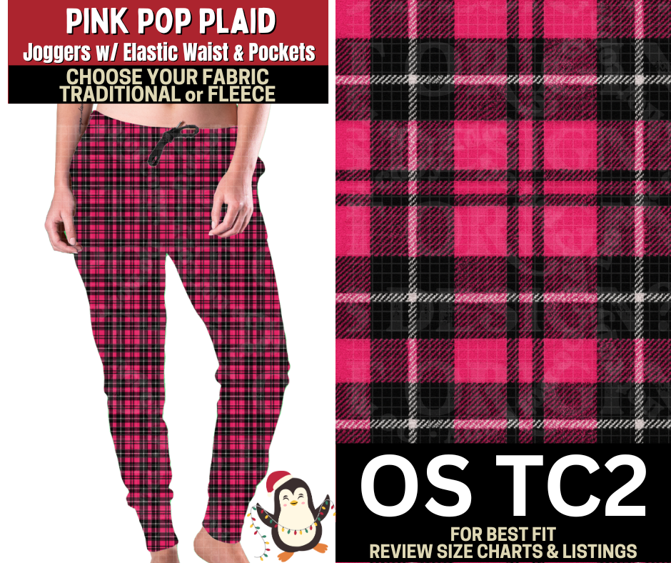 Pink Pop Plaid Joggers Choose Fleece or Traditional