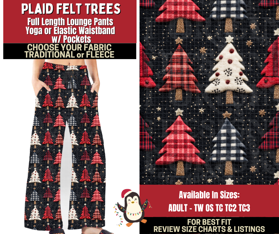 Preorder! Closes 9/4. ETA Dec. Plaid Felt Trees Lounge Pants Choose Fleece or Traditional