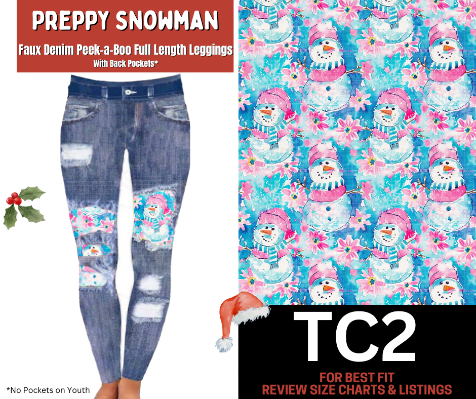 Preppy Snowman Faux Denim Full Length Peekaboo Leggings