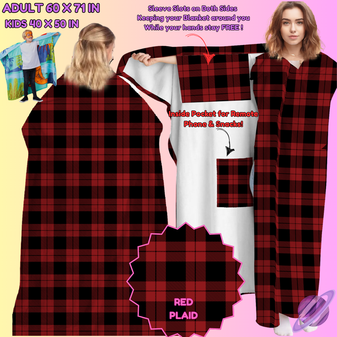 WEARABLE THROW RUN-RED PLAID-PREORDER CLOSING 8/31- ETA LATE NOV./EARLY DEC.