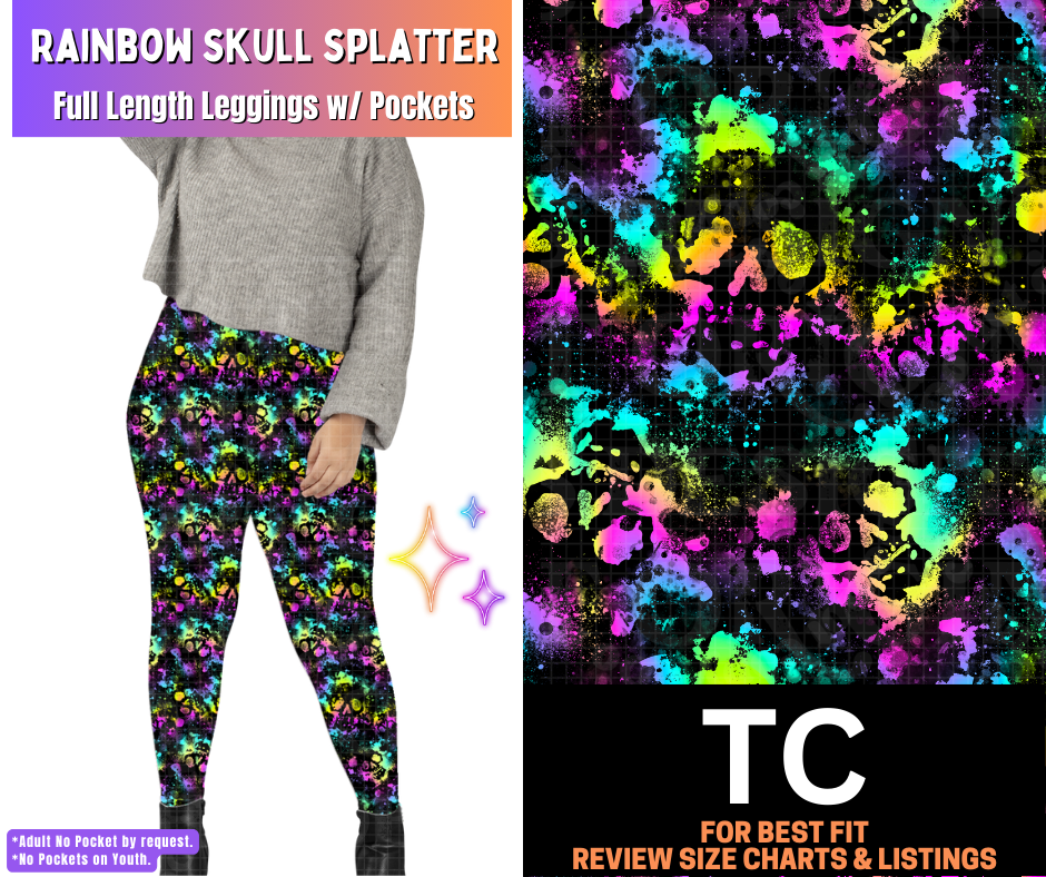 Rainbow Skull Splatter Full Length Leggings w/ Pockets