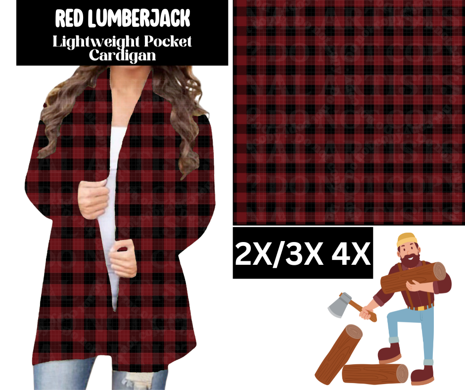 Red Lumberjack Pocket Cardigan