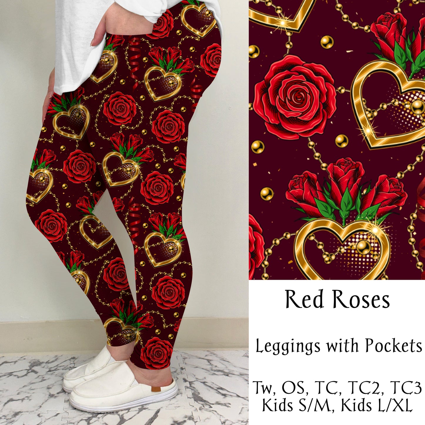 Red Roses Leggings w/ Pockets