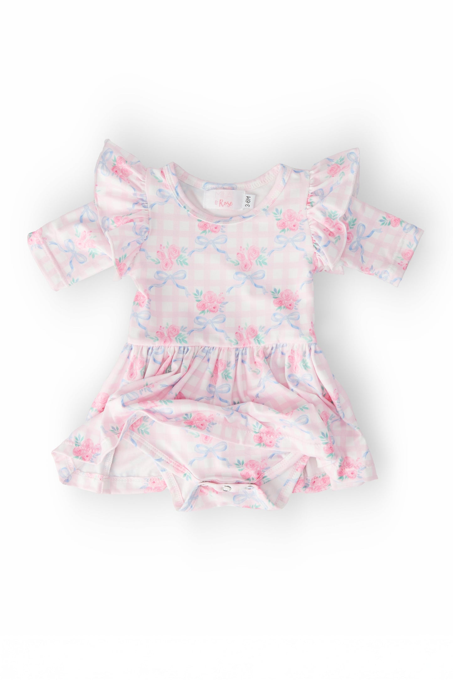 Ribbons & Roses 3/4 Sleeve Flutter Twirl Bodysuit
