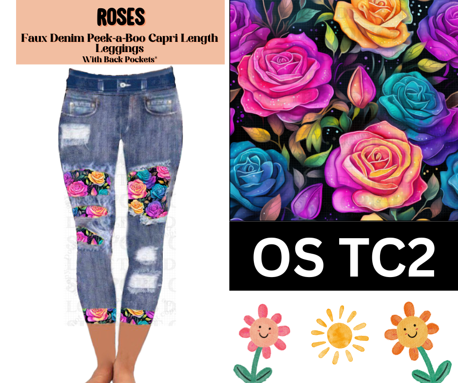 Roses Capri Faux Denim Peekaboo