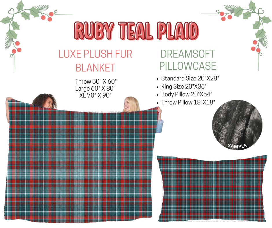 Preorder! Closes 9/3. ETA Dec. Ruby Teal Plaid Luxe Plush Fur Blanket and/or DreamSoft Pillowcase