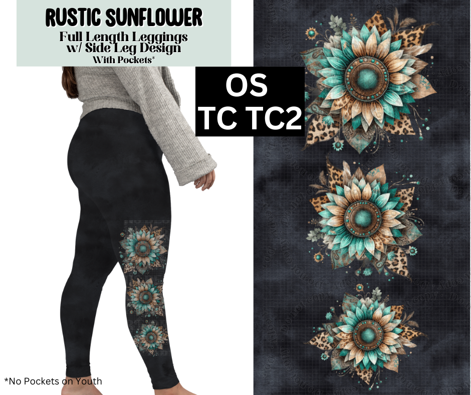 Rustic Sunflower Full Length Leggings w/ Side Leg Designs