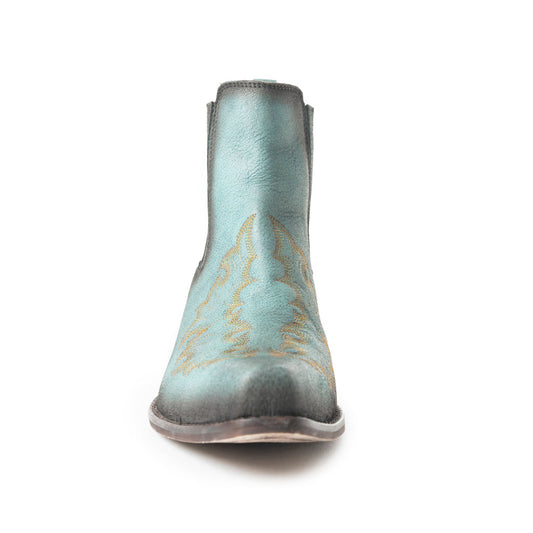 Myra Dearling Ranch Embossed Leather Booties for Women ā Western Low Block Heels, Cowgirl Pointed Toe Design for Rodeo & Casual Wear