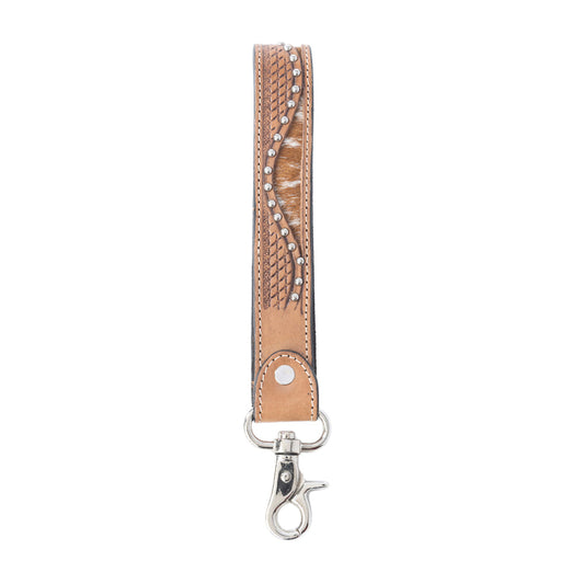 Myra Bronco Wave Handtooled Leather Keyfob in Oakwood Amber