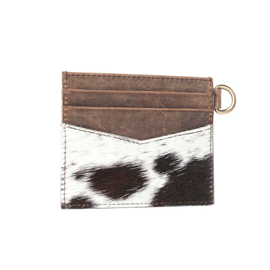 Myra Cowtown Card Holder for Women in black with hair-on detail