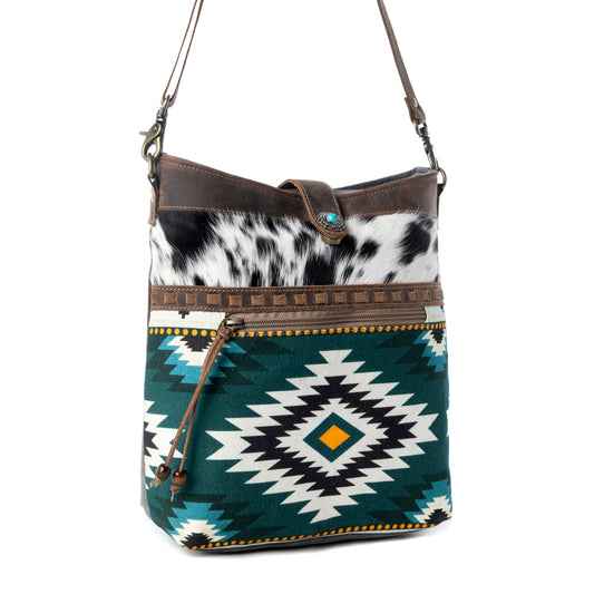 Myra Wovenstone Western shoulder Bag for Women in green with Aztec detail