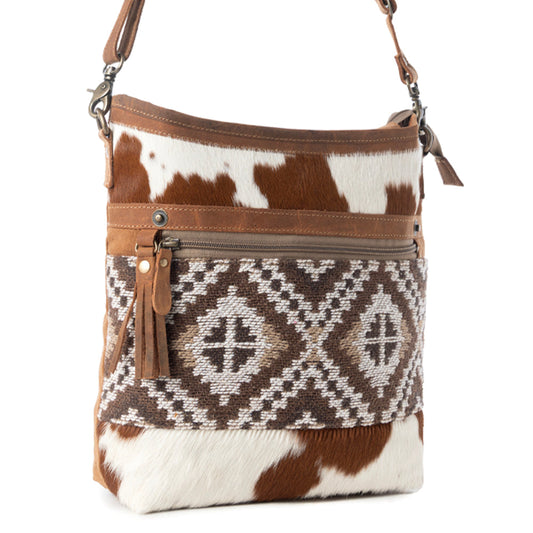 Myra Diamondback Trail Western Shoulder Bag for Women in Brown with Rug details